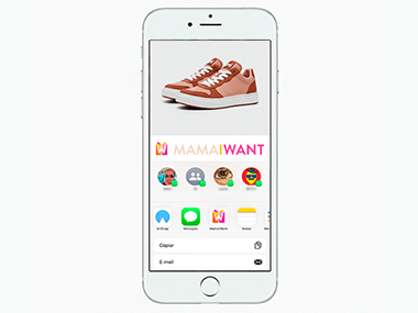 Share sheet interface showing MamaIWant as an option